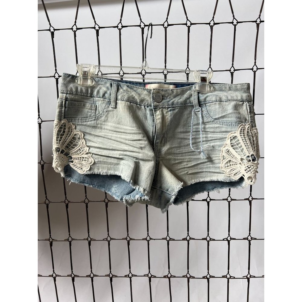 Almost Famous Premium Denim and Lace Shorts  13 Blue  Denim Cotton Blend
